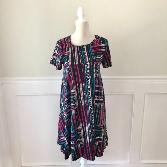 Lularoe Graphic Print Swing Dress XS Short Sleeve - Picture 2 of 6